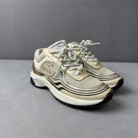 Authentic CHANEL Cream and Black Athletic Shoes - Picture 3 of 6